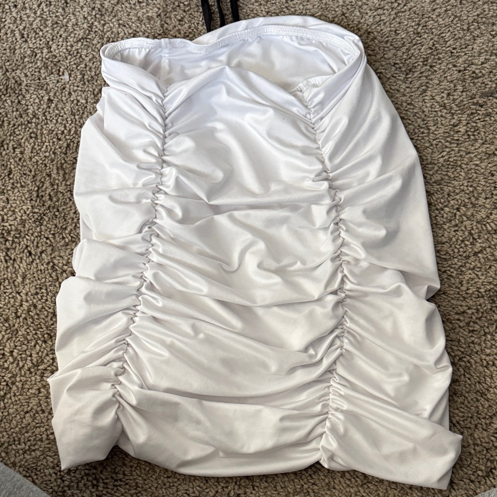 White Ruched Mini Skirt